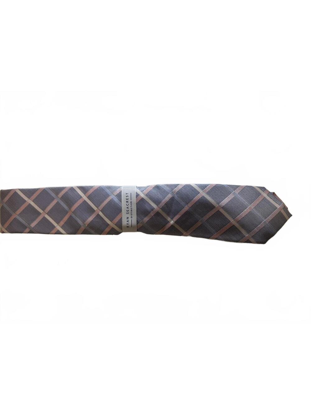 Ryan Seacrest Distinction Smart Gray and Pink Plaid Tie